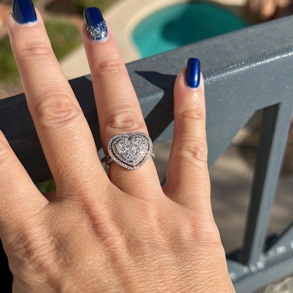 EFFY Pave Diamond Heart Ring in 14k White Gold - Picture 6 of 7